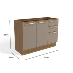 Balcão de Pia Cozinha Botanic 120cm 02 Portas 03 Gavetas M624 Kappesberg - Nogueira/fendi - 5