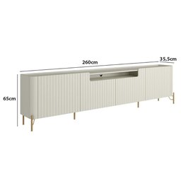 Rack para Sala 260cm com 4 Portas Brise Pés Metal 100% Mdf Cor:luna com Dourado - 2