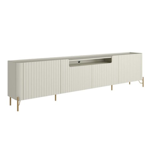 Rack para Sala 260cm com 4 Portas Brise Pés Metal 100% Mdf Cor:luna com Dourado