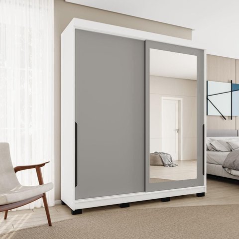 Roupeiro Madri 2 Portas Correr c/ Espelho 177x213cm Cinza/Branco 250830