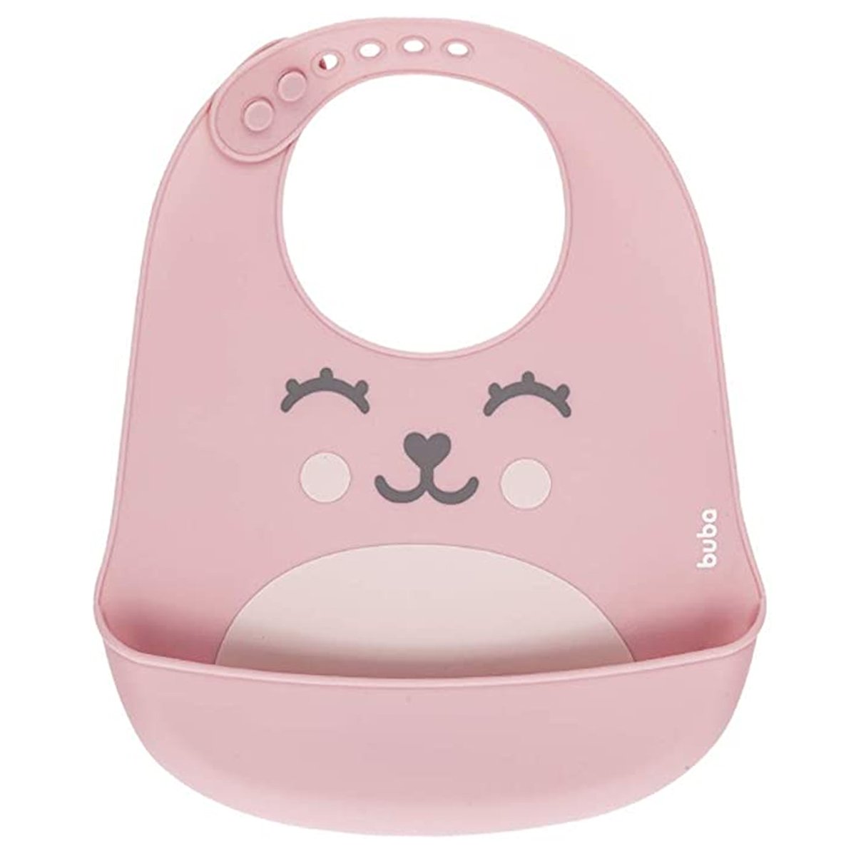 Babador Silicone Para Bebê +3 Meses Impermeável com Bolso Coletor de Migalhas Gumy Buba - Rosa