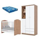 Ver imagem 1 de Berço Nacional Bala de Menta e Guarda Roupa Infantil Pique-esconde Rústico Branco com Colchão