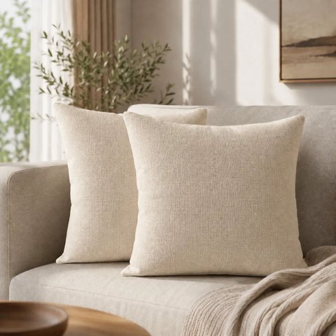 Kit 2 Capa Almofada Linho Macio Luxo 45x45 Decorativa Ziper:Bege