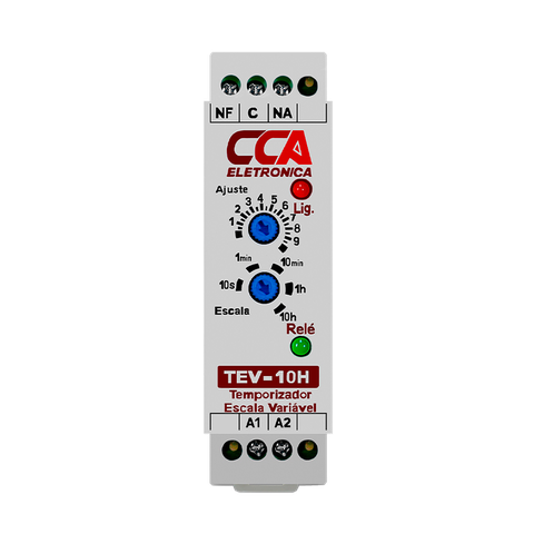 Relé Temporizador Multifunção Tev-e-10H 0,3 Segundo a 10 Horas 24VCA/Vcc ou 220VCA Trilho Din Modelo