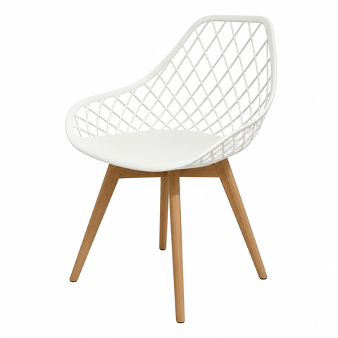 Conjunto 3 Cadeiras Kaila Branca Polipropileno Base Wood para Sala Cozinha e Espaço Gourmet
