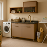 Conjunto Armários Modular para Lavanderia Balcão 120cm + Aéreos 160cm Armazenamento Mdf Multiuso:con - 1
