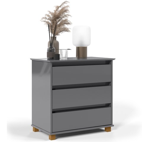 Mesa de Cabeceira 3 Gavetas Mini Cômoda EJ - beemóveis - Cinza