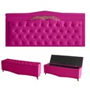 Ver imagem 1 de Kit Barcelona Cabeceira de Cama Painel e Calçadeira Baú King 195 Cm Suede Rosa Pink do Lar Móveis
