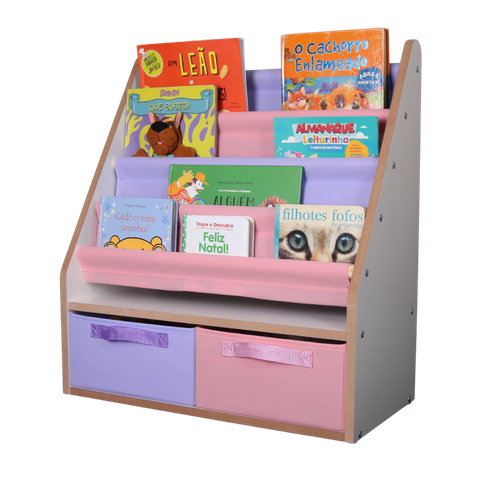Porta Livros Infantil com 2 Gavetas Organizadoras Rosa