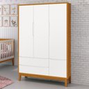 Ver imagem 2 de Guarda Roupa Infantil 3 Portas Classic Branco/Savana com Pés Amadeirado - Reller Móveis