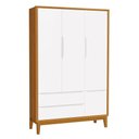 Ver imagem 1 de Guarda Roupa Infantil 3 Portas Classic Branco/Savana com Pés Amadeirado - Reller Móveis