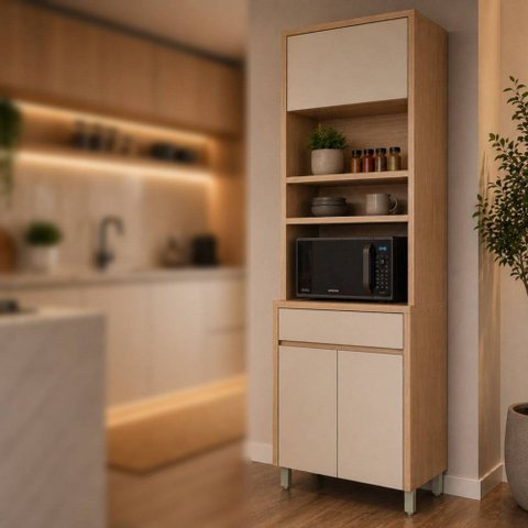 Paneleiro 3 Portas 1 Gaveta Torre Quente Nesher Condessa 70cm 100 MDF Carvalho-Greige