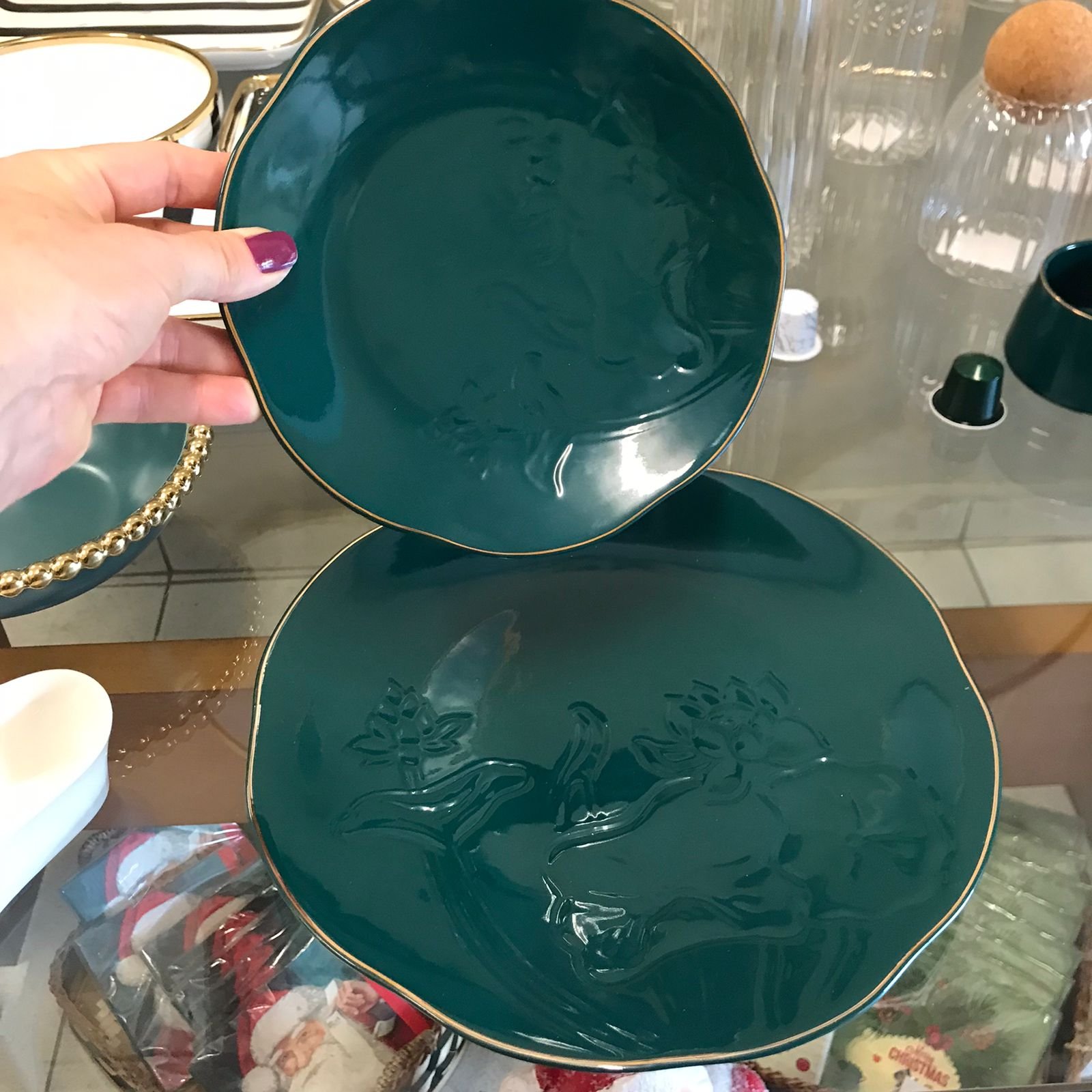 Prato em Cerâmica Coleção Shine Green Loux - Unidade Raso