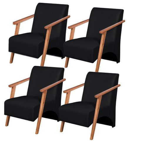 Kit 4 Poltronas Venus 1 Lugar Braço Madeira Maciça Courino Unidecor Preto