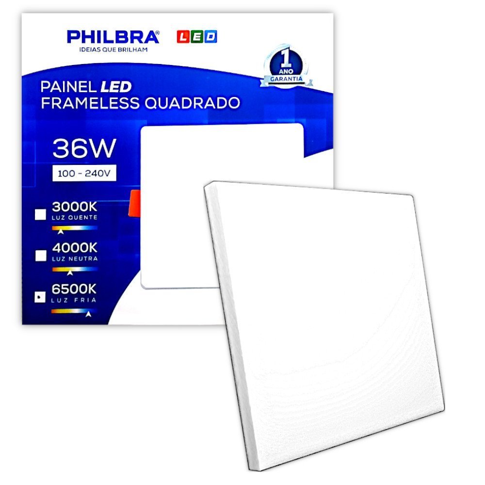 Painel LED Embutir Frameless Quadrado Borda Infinita 36W