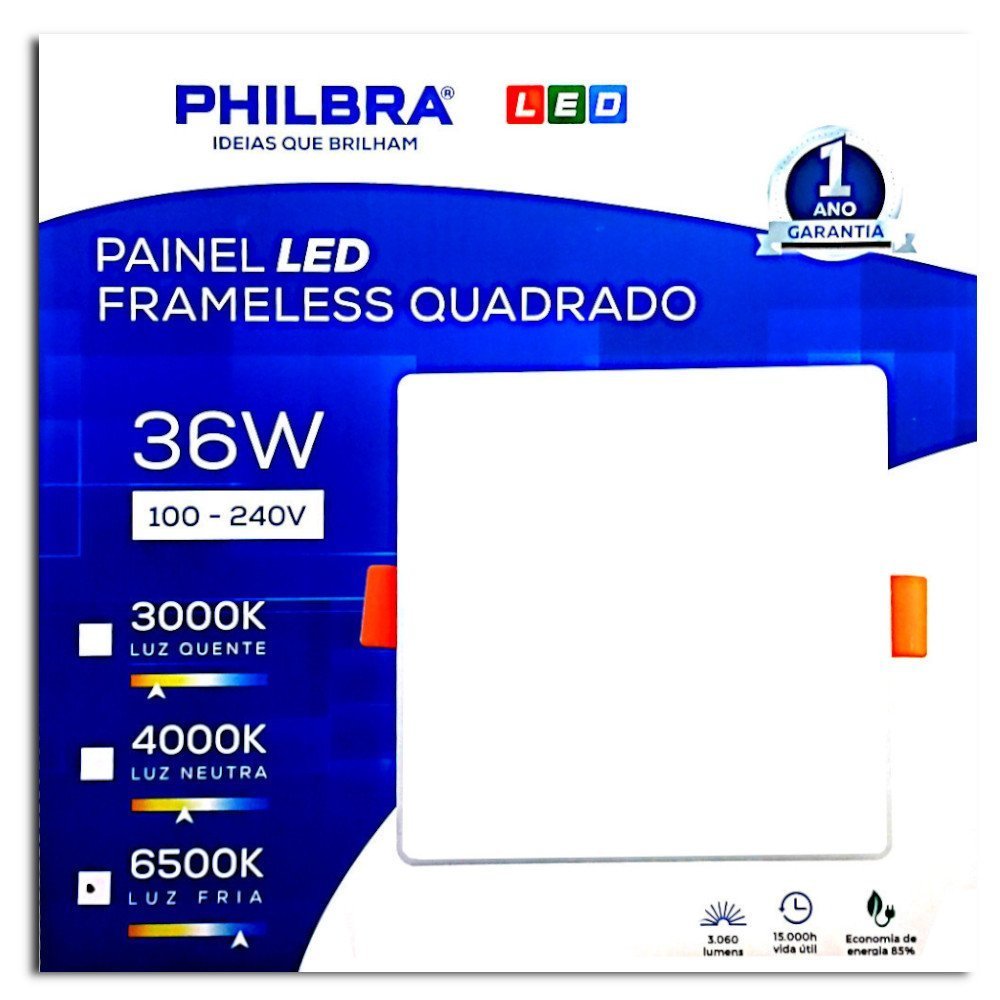 Painel LED Embutir Frameless Quadrado Borda Infinita 36W - 2