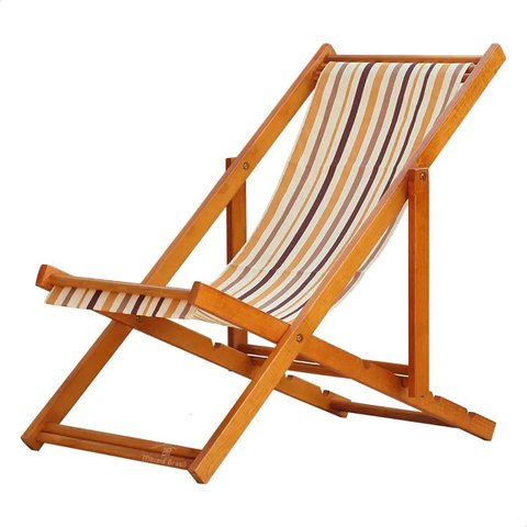 Espreguiçadeira Portátil de Madeira Maciça - para Piscina, sem Braço, Envernizada