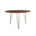 Ver imagem 3 de Mesa Jantar Redonda 110cm Amêndoa Clips 3 Pés com 4 Poltronas Brancas Eames Eiffel Base Dourada