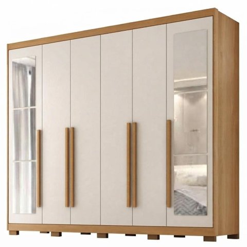 Guarda Roupa Casal 6 Portas com Espelho MDF Platina 236 cm Cinamomo Areia Zanz