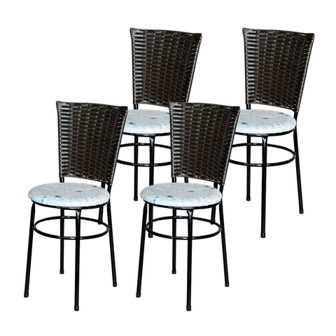 Conjunto 4 Cadeiras Preta para Cozinha Hawai Café com Assento Estampado:floral Areia