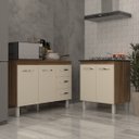 Ver imagem 2 de Balcão Para Cooktop 5 Bocas Fran e Armário Bruna 118 cm Cozinha Gabinete Savana Off White com Tampo 