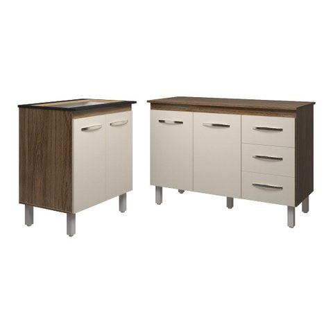Balcão Para Cooktop 5 Bocas Fran e Armário Bruna 118 cm Cozinha Gabinete Savana Off White com Tampo 