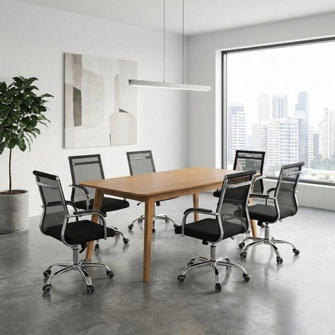 Kit 7 Peças com Mesa de Reunião e 6 Cadeiras de Escritório Diretor Roma Espresso Móveis Marrom/Cinamomo/Preto