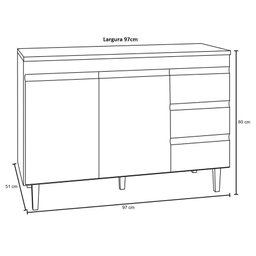 Balcão Gabinete para Cozinha Andréia 100cm 2 Portas 3 Gavetas:cinza - 4