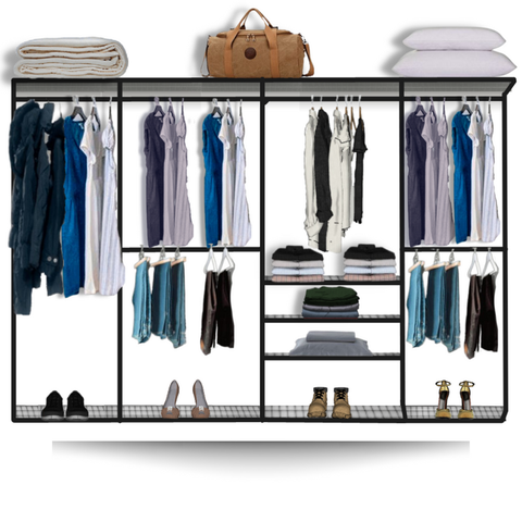Cabideiro Arara Closet Casal Prateleira Aço Aramado - 3,10m Pt