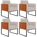Ver imagem 1 de Kit 4 Poltronas Decorativas Sala Base Fixa Metal Helô L02 Linho Bege Couríssimo Camel - Lyam