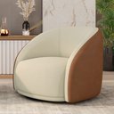 Ver imagem 2 de Poltrona Decorativa Jenny Base Giratória em Metal Preto Bouclê Off White/caramelo G45 - Gran Belo
