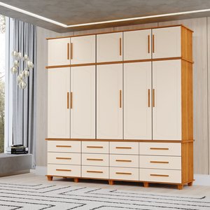 Guarda Roupas Berlim 100% Mdf C/ 10 Portas 12 Gavetas Pés Madeira - Luapa - Freijó/off
