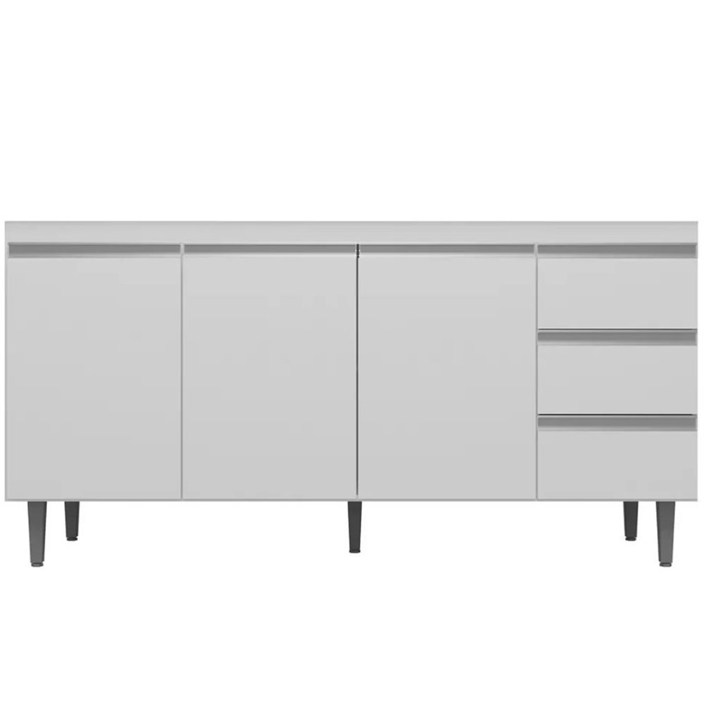 Balcão Gabinete de Cozinha 1.60m S/ Tampo Emma 3 Gavetas 3 Portas Branco