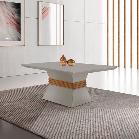 Mesa para Sala de Jantar 120cm Tampo MDF Canto Reto Clarice Yescasa Bege/Off White/Imbuia