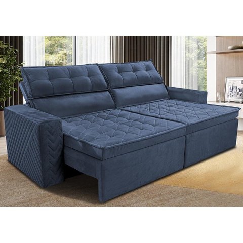 Sofá Retrátil e Reclinável 2,30m Cama Inbox Belém Tecido Velusoft Azul