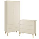 Ver imagem 2 de Jogo de Quarto Infantil Theo Guarda Roupa 2 Portas e Cômoda 3 Gavetas Areia Fosco com Pés Madeira