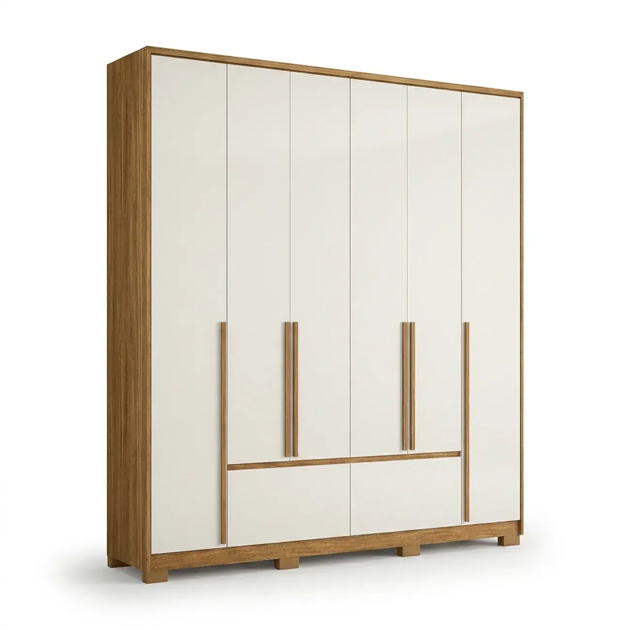 Ver imagem 2 de Guarda-Roupa Casal 6 Portas 4 Gavetas com Pés Denver Freijo e Off White