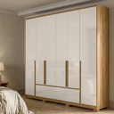 Ver imagem 1 de Guarda-Roupa Casal 6 Portas 4 Gavetas com Pés Denver Freijo e Off White