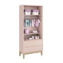 Ver imagem 2 de Dormitório Infantil Classic 2 Portas, Cômoda 6 Gavetas, Berço Rosa Fosco com Pés Madeira Natural e C