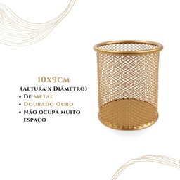 Porta Caneta Treco Lápis Post It Multiuso Home Office Luxo - Kit 3 Dourado - 3