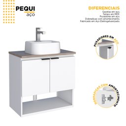 Gabinete para Banheiro Suspenso em Aço Pequi Branco - Cozimax - 3