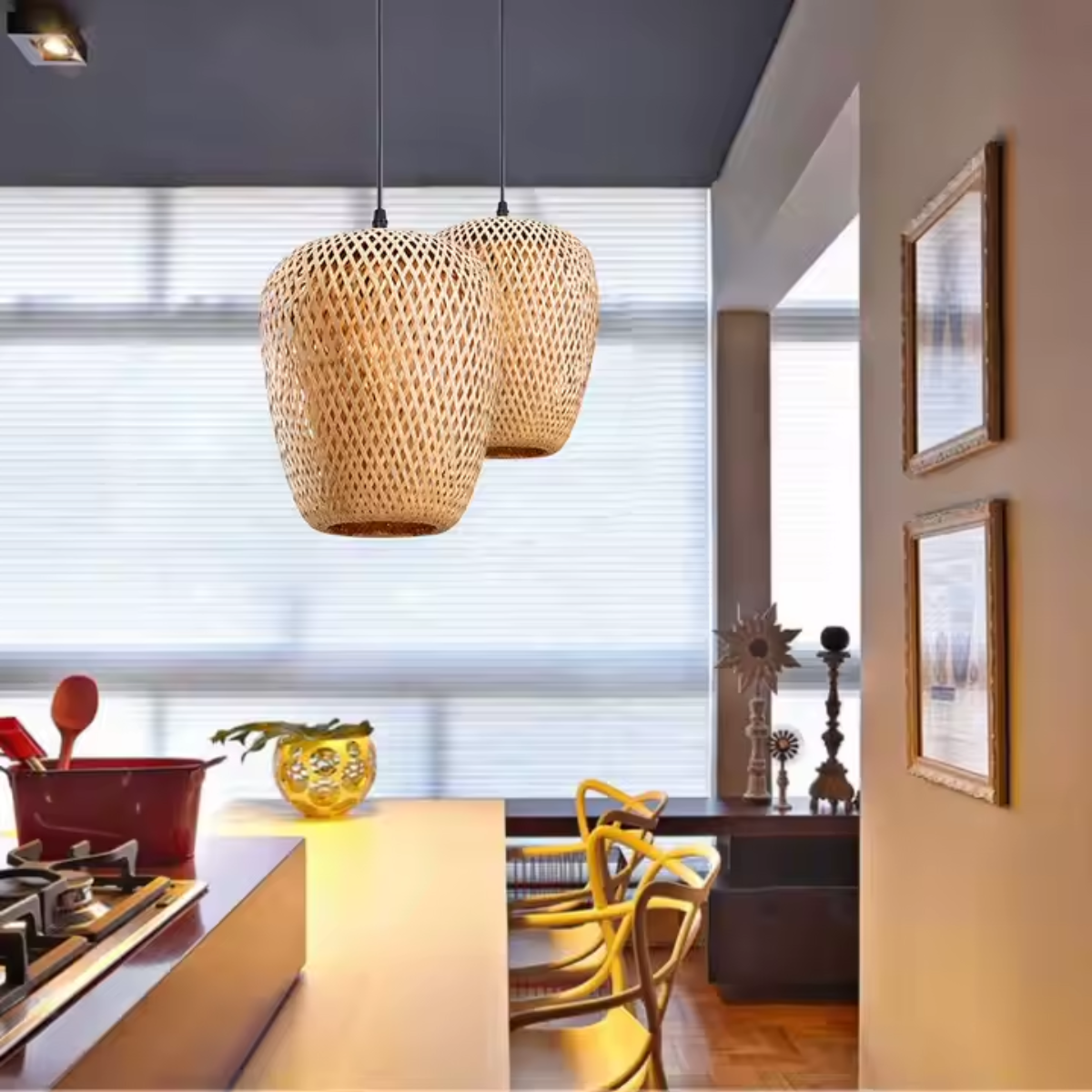 Ver imagem 2 de Luminária Lustre 28cm Pendente Teto Bambu Kjdd-e-640-b1