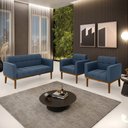 Ver imagem 1 de Conjunto 2 Poltronas e 1 Namoradeira Decorativa Karen Pés Fixo em Madeira Castanho Suede Azul Marinh