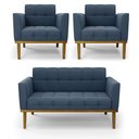 Ver imagem 2 de Conjunto 2 Poltronas e 1 Namoradeira Decorativa Karen Pés Fixo em Madeira Castanho Suede Azul Marinh