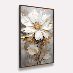 Quadro Moderno Floral Pétalas Abstrata Branco e Dourado - 2
