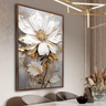 Quadro Moderno Floral Pétalas Abstrata Branco e Dourado - 1