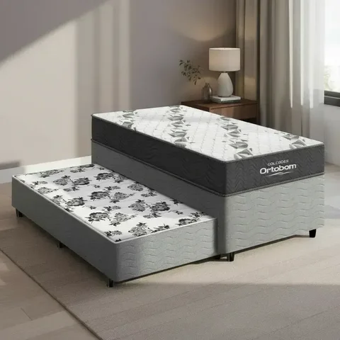 Cama Box com Colchão de Espuma D33 Ortobom Airtech 100 + Auxiliar de Espuma Unique Solteiro 88cm