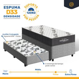 Cama Box com Colchão de Espuma D33 Ortobom Airtech 100 + Auxiliar de Espuma Unique Solteiro 88cm - 3