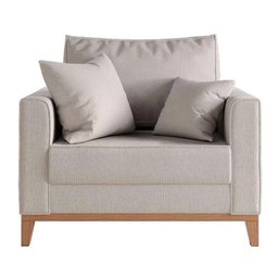 Poltrona Beny Pés e Base em Madeira Linho Cru Rr Decor - 1