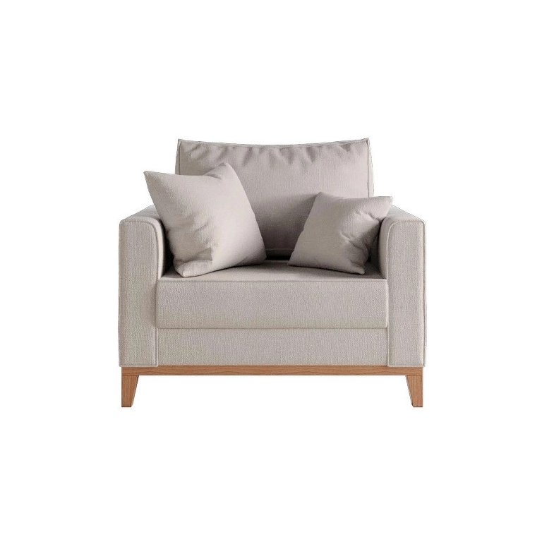 Poltrona Beny Pés e Base em Madeira Linho Cru Rr Decor